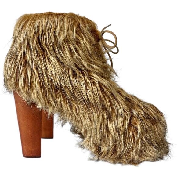 Vintage Jeffrey Campbell Lita Shag Platform Boots Fur Y2K Chewbacca Heels Size 8 - Picture 1 of 7